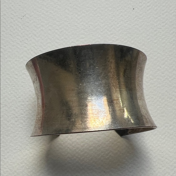 Wide Silver-Tone Cuff Bracelet - Curved Statement Bangle - Picture 5 of 5